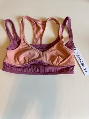 For Love & Lemons Two-Tone Ribbed Sports Bra in Peach & Mauve
